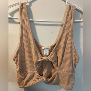 Bozzolo Knit Ribbed Knot-Detail Crop Top in Beige